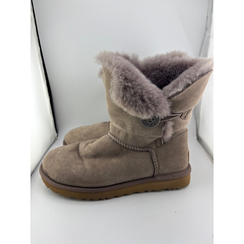 UGG Bailey Button II Grey Suede Sheepskin Mid Calf Boots 1016226 Womens 8